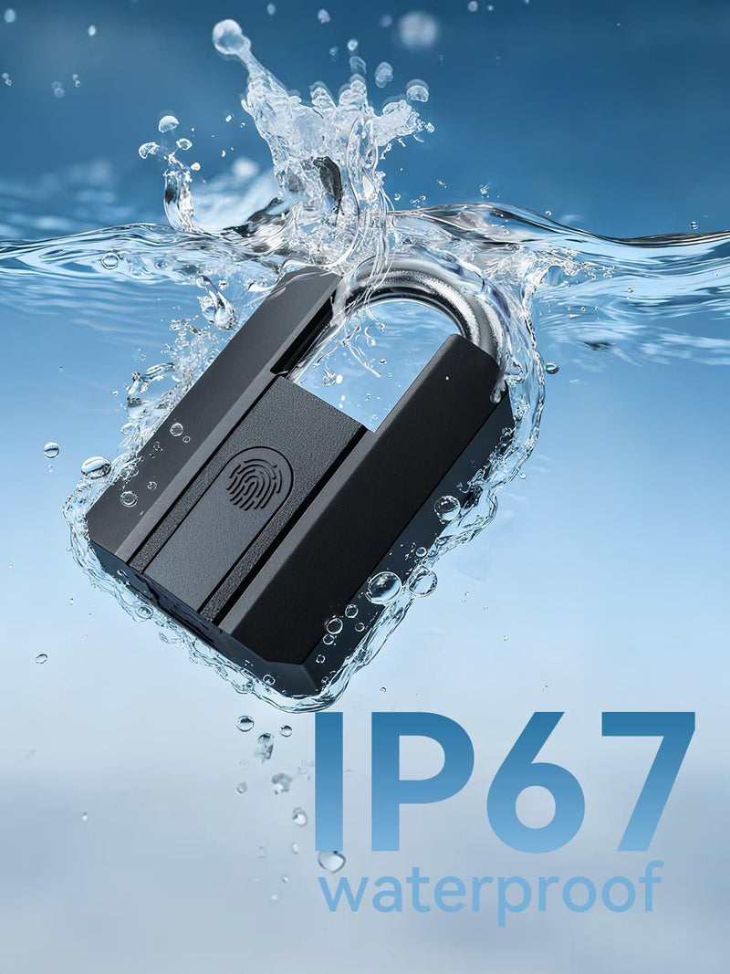 NexusLab Heavy Duty Smart Padlock with Key-Fingerprint & App, Rechargeable, 1-Year Standby(500mAh), IP67 Waterproof, 50 Fingerprints,Ideal for Fence, Locker, Shed, Pool, Gate & Warehouse Security
