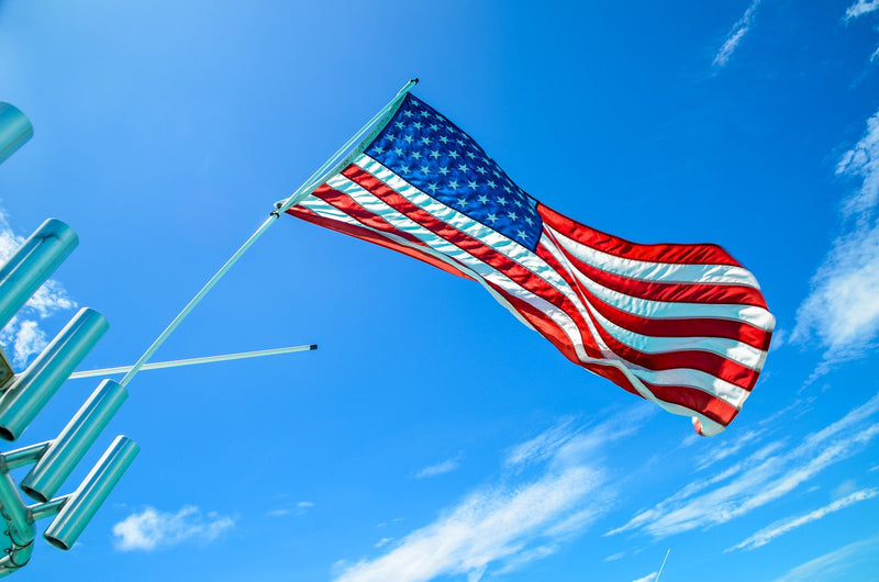 South Wind Designs Boat Flag Pole for Rod Holder & Rocket Launcher - Marine Boat Flagpole Kit, Fiberglass Rod, EVA Foam Base with Gimbal End - 4.5ft Flagpole & 2x3 USA Flag (Combo) 4.5 Feet