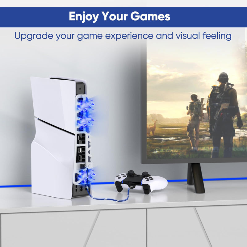 FASTSNAIL Cooling Fan for PS5 Slim Console, Quiet Cooling System with Memory Function and LED Light, Cooler Accessories with 3 High-Speed Fans & USB 3.0 Port for PlayStation 5 Slim White