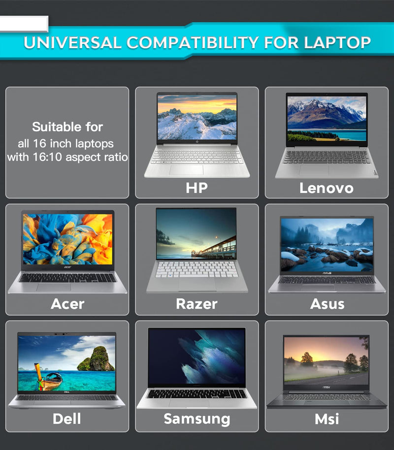 PYS Laptop Privacy Screen 16 Inch - Removable Laptop Screen Privacy Shield for 16:10 Widescreen Display - Anti Glare & Blue Light Screen Filters for Eye Protection - Black 16 Inch (Diagonal) - 16:10 Aspect Ratio