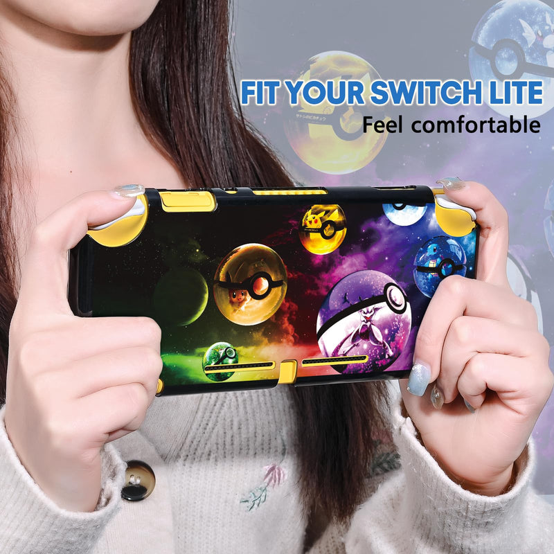 DLseego Cartoon Balls Switch Lite Protective Case Cool Hard PC Shell Shockproof Scratch Resistant Cover Joy Con Japanese Amine Skin with 2PCS Blue and Red Balls Thumb Grips Caps for Switch 2019 colorful