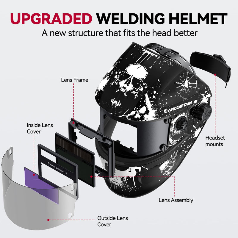 ARCCAPTAIN True Color Auto Darkening Welding Helmet with Upgraded Arc Sensor, 1/1/1/1 Top Optical Clarity Solar Power Welding Hood, 1/25000s Response Time, 4/9-13 for TIG MIG ARC, Describe LY600-WI