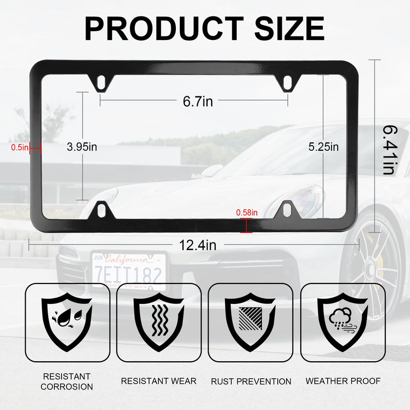 LivTee 4 Holes Stainless Steel License Plate Frames, 2 PCS Car Licence Plate Covers, Automotive Exterior Accessories Slim Design with Bolts Washer Caps for US Vehicles, Black