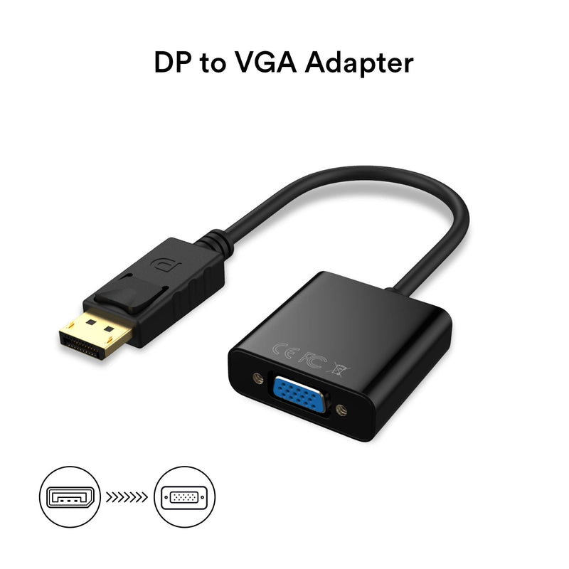 DP to VGA Adapter, Gold-Plated DisplayPort to VGA Converter Male to Female 1080P(Black)