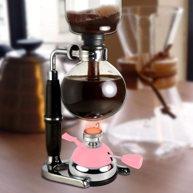 BLUEFIRE Butane Mini Burner for Tabletop Coffee Siphon Syphon/w Furnace Stand and Assembly Rack Ceramic Windproof Torch Head Portable Cooking Stove Espresso Maker Chafing Soup Tureens Fondue Pink