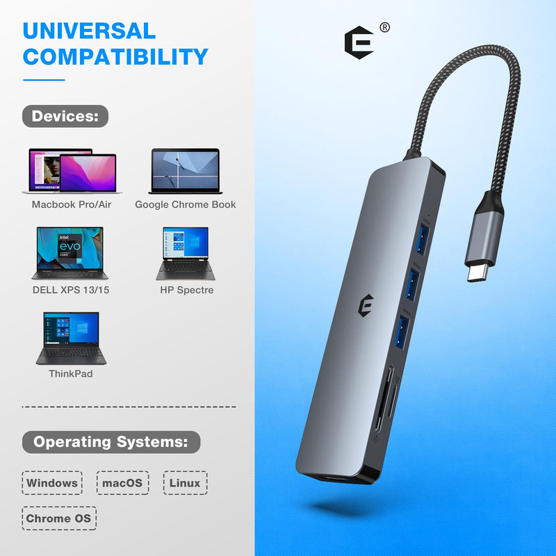 USB C Hub, Tymyp 6 in 1 USB C Dock for Mac Pro/Air, High-Speed USB 3.0 Docking Station for Dell, Surface, HP, Lenovo, and Other Type C Devices (4K HDMI, SD/TF, USB A 3.0)