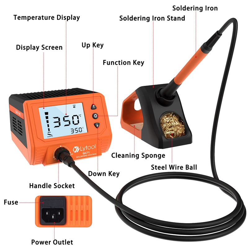 Soldering Station, Lytool 60W Soldering Station with Large Display, Temperature Range 180°C - 480°C, Password Protection, Standby Mode, for School, Laboratory and Hobby Soldering | Password protection, standby mode, for school, laboratory and hobby so...