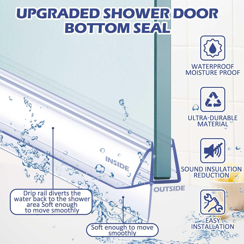 Frienda 4 Pcs Shower Door Bottom Seal 1/4" x 36'' Clear PVC Glass Door Sweep Shower Frameless Seal Strip for Replacement Stopping Leaks and Creating Water Barrier 1/4 Inch