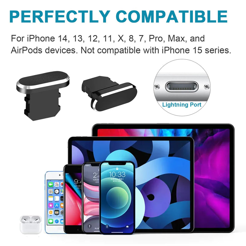 4 Pack iPhone Dust Plug，Aluminum Alloy iPhone Port Plug Lightning Port Plug with Phone Speaker Cover Compatible with iPhone 14, 13,12,11, Pro, Max Series Protector Charger Port Cover
