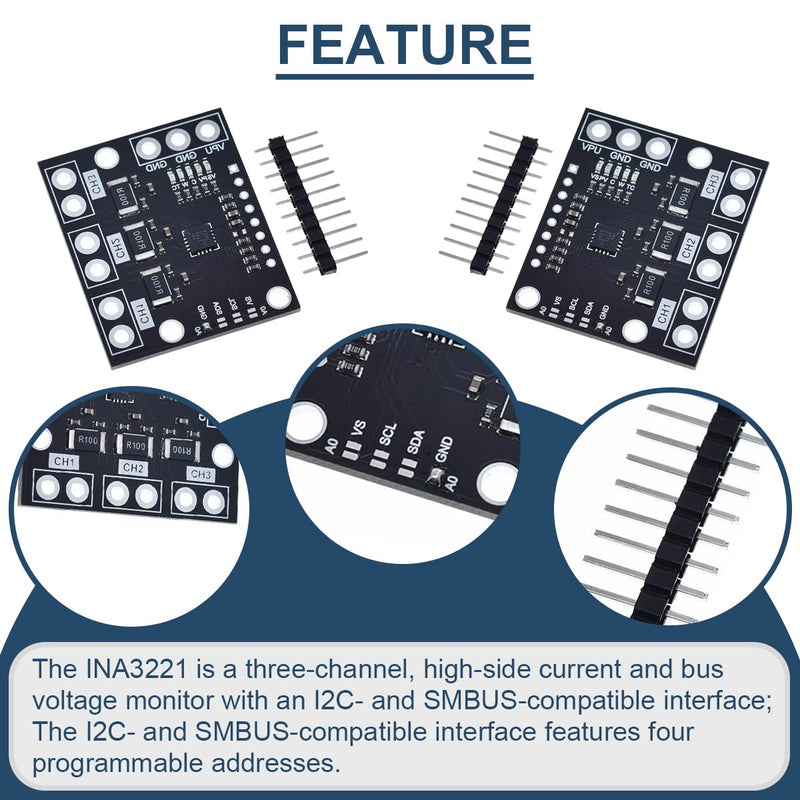 DAOKAI 2pcs I2C SMBUS INA3221 3 Channel Shunt Current Voltage Monitor Sensor Module High Side Output Power Control Board Replacement INA219