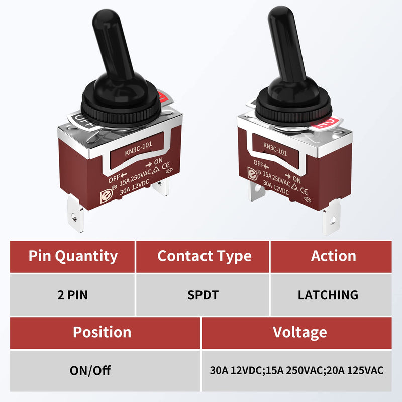 Waterproof Toggle Switch 12V Marine Boat Automotive Car SPST 2 Pin ON Off Toggle Switch with Boot Cover 30A 12 Volt 120V Heavy Duty -4pcs ON-OFF