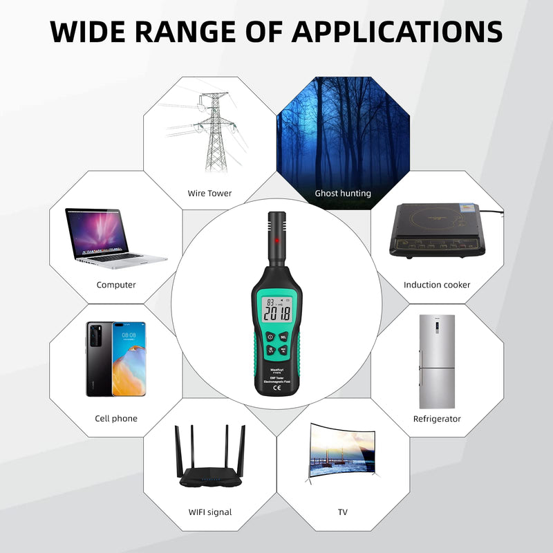 EMF Meters, Electromagnetic Radiation Detector, Digital LCD EMF Detector, EMF Tester for Ghost Hunting, Home, Office, Outdoor, Indicator Lights, Audible Alarm FY876