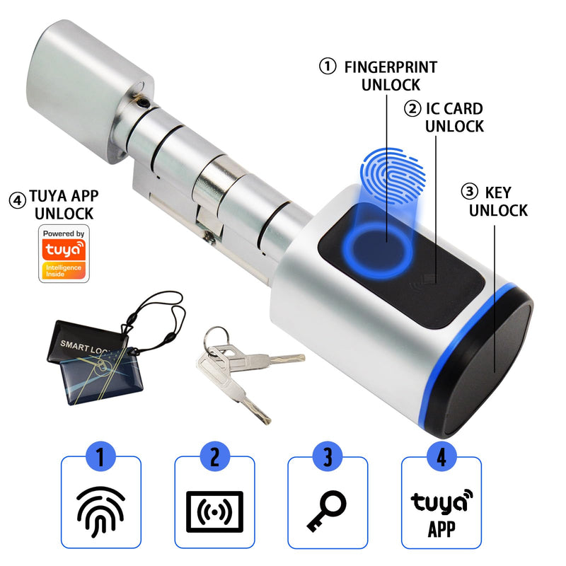 Intelligent Door Locks Fingerprint IC Card Key Cell Phone Application Household Intelligent Electronic Locks Applicable to Wooden Iron Security Door Silver
