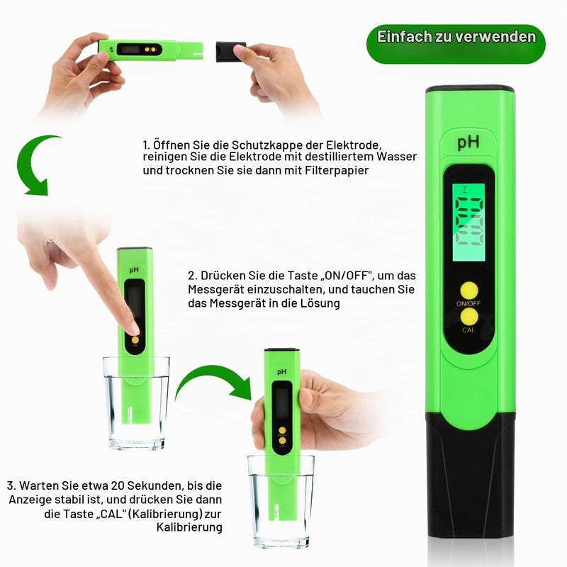 PH Meter Digital, 0-14 pH Measuring Range, 0.01 High Accuracy, Aideepen pH Water Tester with LCD Backlight for Water, Aquarium, Spa, Pool, with Calibration Powder (Green) PH meter (green)
