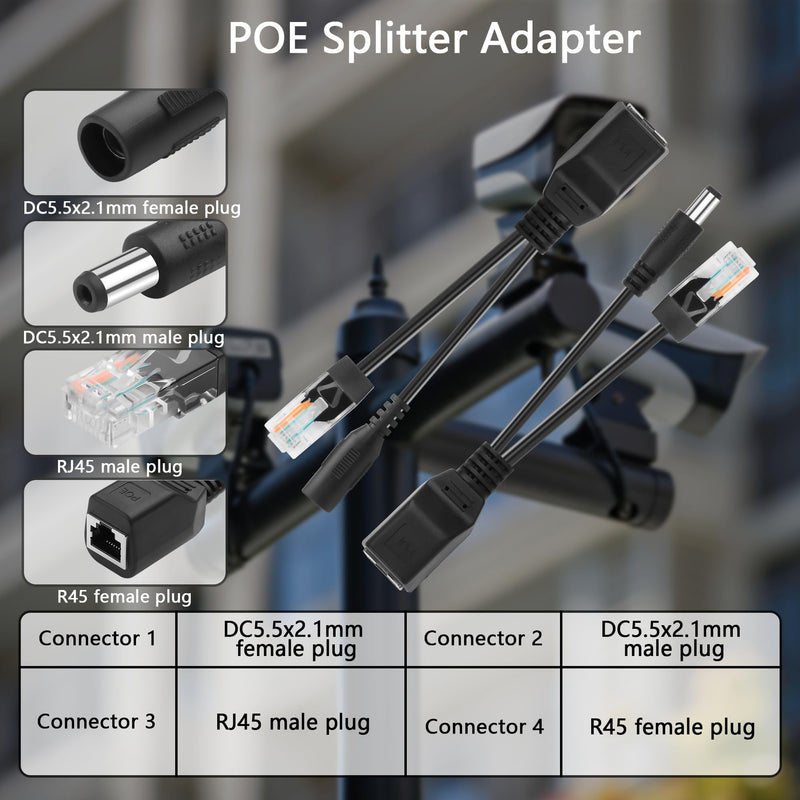GINTOOYUN 1 Pair of POE Splitter Adapter DC3-57V 100Mbps DC5.5x2.1mm Male and Female Plug Set POE Power Over Ethernet Spliter for Security Cameras,CCTV Monitoring,IP Cameras,etc(6.3 Inch)