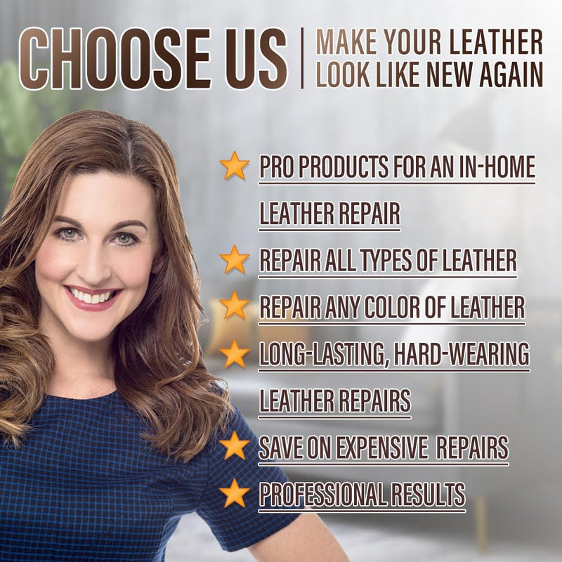 Leather Repair Kit for Furniture, Sofa, Jacket, Car Seats and Purse. Vinyl Repair Kit. Super Easy Instructions to Match Any Color, Restore Any Material, Bonded, Italian, Pleather, Genuine
