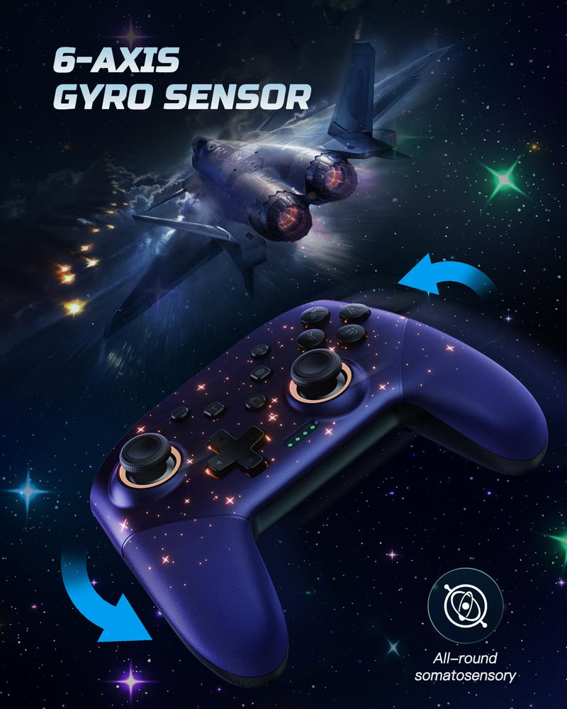 Switch Controller, LED Star Wireless Pro Controller Compatible with Switch/Lite/OLED, Multi-Platform Windows PC/IOS/Android Controller with 9 Colors RGB Light/Programmabele/Vibration/Turbo/Wakeup