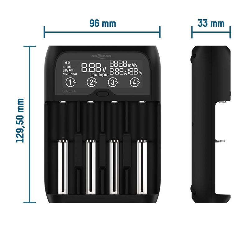 Ansmann Lithium 4 round cell charger LiFePO, LiIon, NiCd, NiMH 10340, 10350, 10440, 10500, 10350, charger only