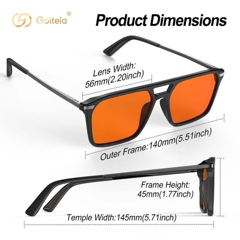 Goiteia 100% Orange Blue Light Blocking Glasses-Amber Gaming Glasses for Better Sleep/Eyes Strain-Comfor Spring Hinges Black/58*45mm
