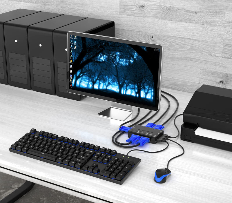 VGA KVM Switch, Yinker 4 Port USB VGA KVM Switch w/4 KVM Cables & 3 USB Hubs for 4 Computers Share One Monitor Keyboard Mouse 4 port in