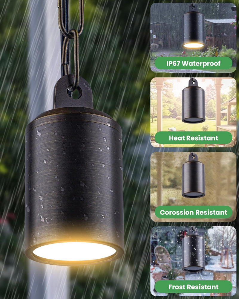 Low Voltage Brass Hanging Light Outdoor, 12V Landscape Pendant Tree Light, Replaceable GU5.3 MR16 LED Bulb, Soft Warm White 2700K, IP67 Waterproof Design for Garden Yard Gazebo Pergola 1-Pack