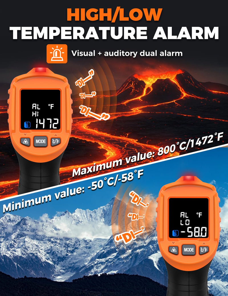 4 in 1 Temperature Gun POROMETISTO 4 Types of Alarm Setting,-58-1472°F Measure Infrared/Ambient Temperature Humidity Infrared Thermometers,Industrial Laser Thermometer Gun with K-Type Probe