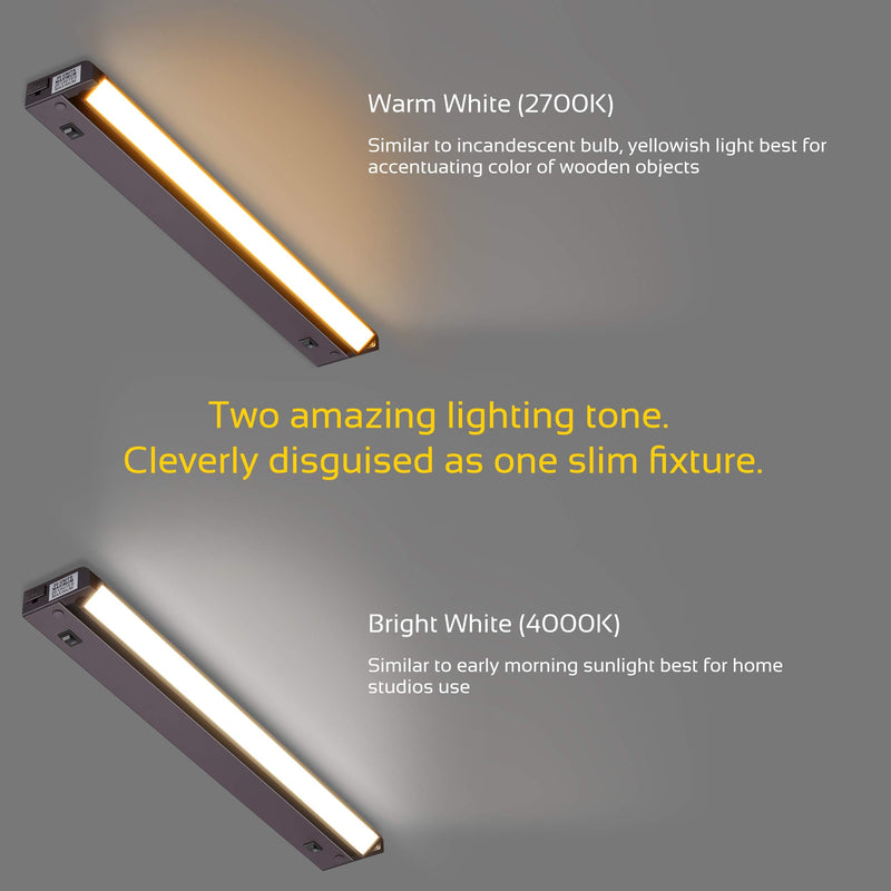 GETINLIGHT 16-inch Swivel LED Under Cabinet Lighting, 2 Color Levels, 2700K/4000K, Dimmable with Wall Dimmers, Plugged-in Only, Bronze Finished, IN-0109-4-BZ 16 Inch