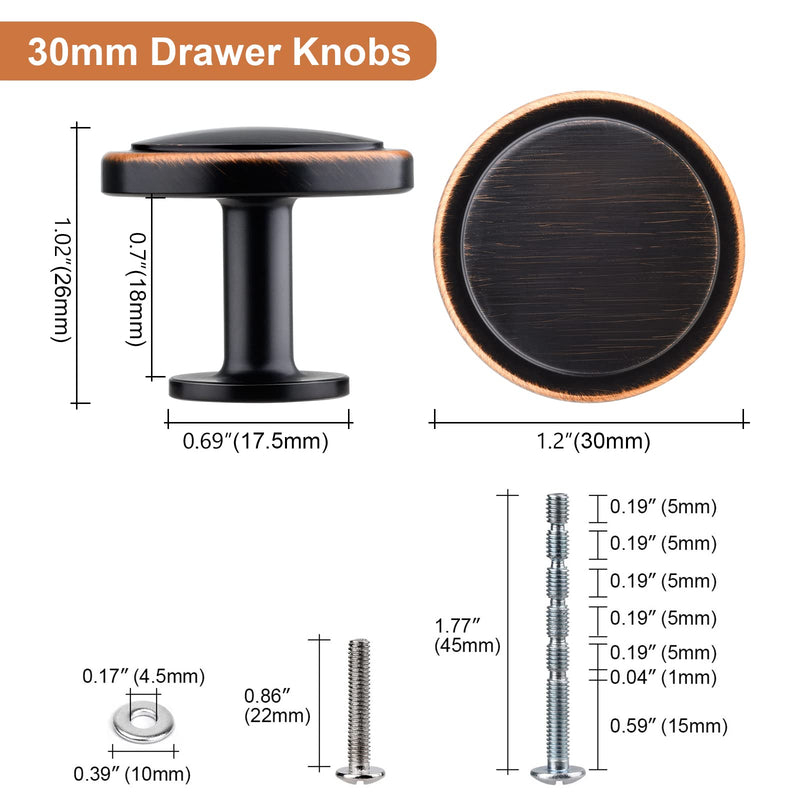 WEAVERBIRD Round Brushed Oil Rubbed Bronze Finish Cabinet Knobs, Zinc Alloy Kitchen Drawer Hardware Knobs for Cabinets, 1-1/4" Diameter, Pack of 25 25 Packs
