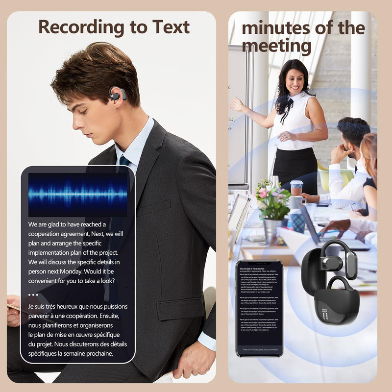Language Translator Earbuds, 3 in 1 Translation Earbuds in Real Time, Bluetooth Translator Device, Earhook Translation Headset for Business Learning & Meetings & Travel (Black)
