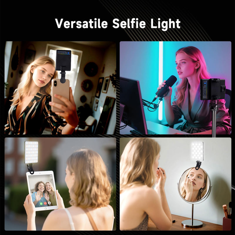 66 LED RGB Selfie Light, Dual Clip Phone Light LED Video Light Compatible with Phone, iPhone, iPad, Laptop for Zoom/TikTok/YouTube Videos 4.1x3.0 in