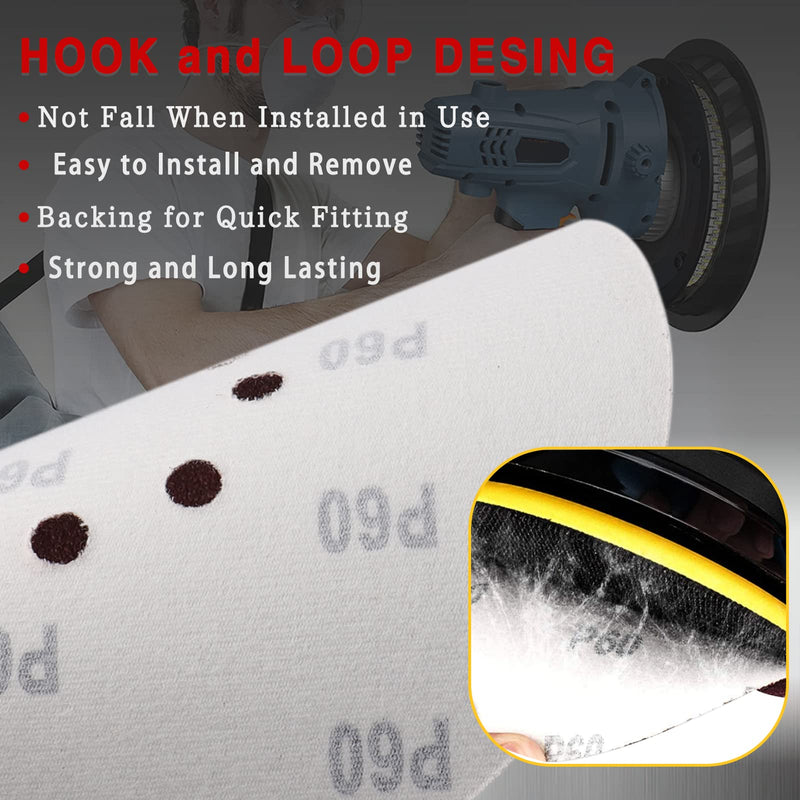 STEBRUAM sandpaper 225 mm Velcro, sanding disc 50 pieces 225 mm sanding discs for drywall sander sanding giraffe long neck sander sanding giraffe grit 10x P40/60/80/120/240 8 hole round 50 pieces - 40, 60, 80, 120, 240 grit