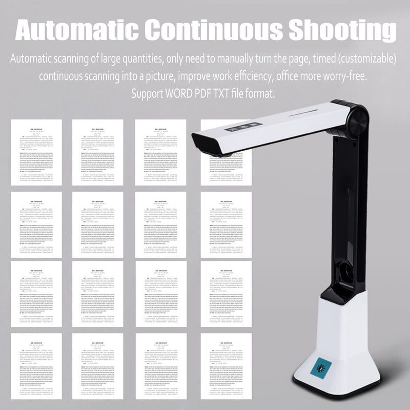 Professional Document Scanner, 8 Million Pixels Book&Document Camera Scanner with Automatic Correction, Auto Focusing Portable USB Document Camera, Smart OCR for