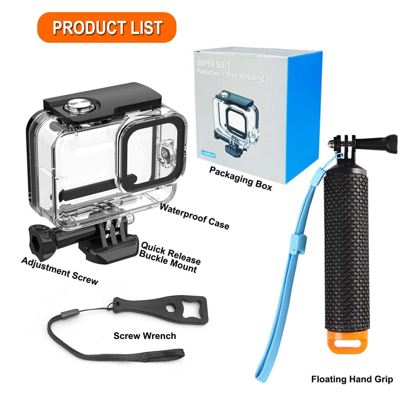 BO&DQQ 60M/196FT Waterproof Housing Case Compatible for Go Pro Hero 8 Black, Protective Underwater Dive Case Shell with Cameras Handle Mount Accessories Kit for Gopro Hero 8 Black