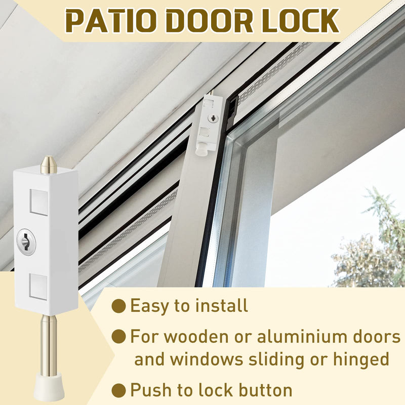 Dunzy 2 Pieces Sliding Door Lock Rectangle Patio Door Lock Keyed for Glass Hinged Security Bar Steel Bolt Zinc Alloy Iron Portable to Prevent Sliding