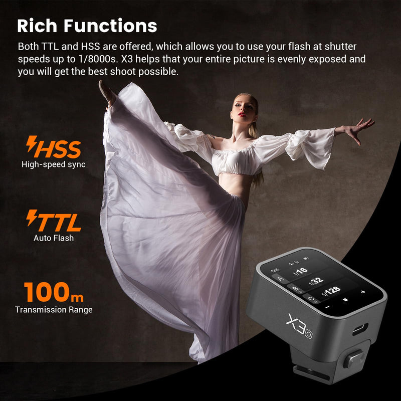 Godox X3O X3-O TTL Wireless Flash Trigger for Olympus Panasonic Camera, 2.4G Wireless Touchscreen Flash Transmitter, Support TTL Auto/Manual/Multi Flash, Built-in Lithium Battery, High-Definit Screen