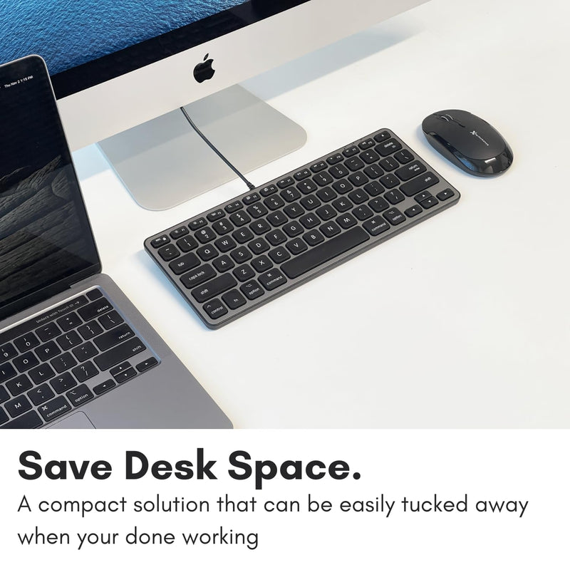 Macally Wired Keyboard for Mac with USB Hub (2X USB-C / 1x USB-A) - Compatible Small Apple Keyboard with 2 in 1 USB Plug - Save Space with an USB C Keyboard for Macbook Pro/Air, Mac Mini, iMac