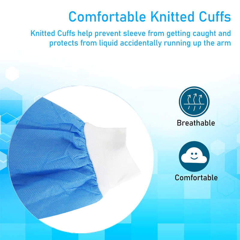 EOM Disposable Lab Coats - Lab Coats for Men and Women - Knee Length Lab Coat with Knit Cuffs and Collar - Medical Lab Jacket for Adults - Pack of 10, (Large Size) Large