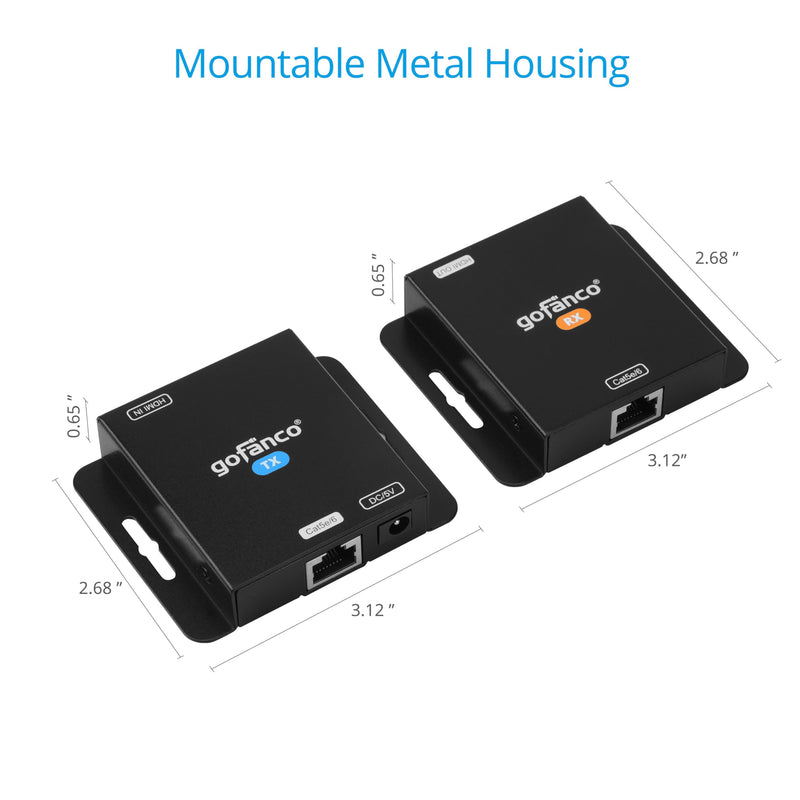 gofanco 1080p HDMI Extender Over CAT5e/6 Without Signal Loss – Up to 197ft (60m), 1080p 60Hz, 1080i, 720p, 3D, HDCP 1.4, Power-Over-Cable (PoC), LPCM 2.0 Audio, Surface Mountable (HDExt v3.0) 1080p Extender