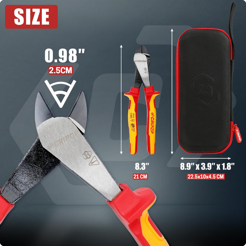 8 Inches Insulated Diagonal Cutters with Tool Storage Box, 1000V Insulated High Leverage Electrician Diagonal Cutting Pliers for Cutting Wires