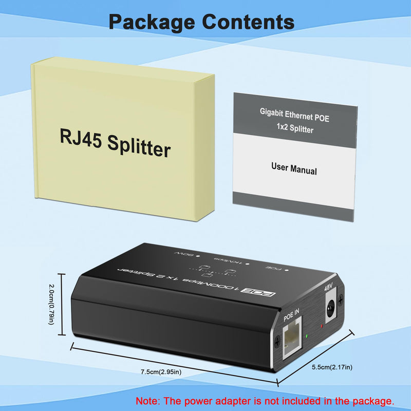 PoE Switch, Gigabit Ethernet Switch, Ethernet Splitter 1 to 2, 2-Port Gigabit PoE Extender, Non-PoE to PoE Adapter, 1000Mbps High Speed for Cat 5e/6/7/8 Cable, Plug & Play black and white