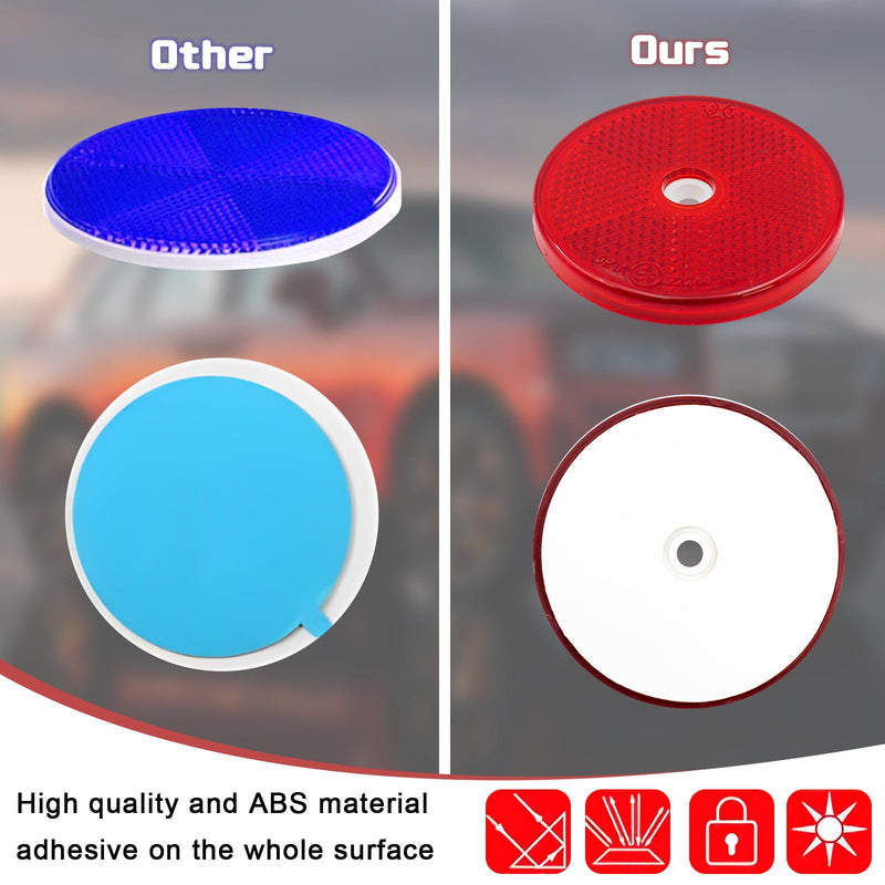 12 Packs Red Round Reflector Front Reflector with Screws Safety Reflectors for Car Trucks RV's Driveway Fence Red High Visibility Trailer Reflectors with Center Mounting Hole