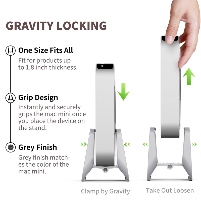 Mac Mini Stand, ABS Vertical Holder - Universal Fit for Mac Mini 2010-2024 M1 M2 M4 Pro, Compatible with Laptop & Mini PC (Gray) Gray