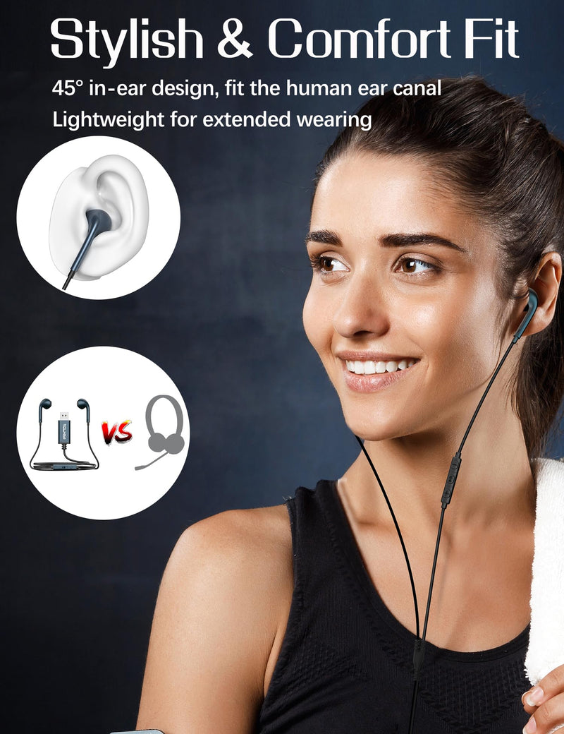 USB Earbuds with Microphone for PC Laptop, 2M/6.5ft USB Headset with Microphone for PC, USB Headphones for Computer Laptop PC PS4 PS5 Notebook Desktop Office Home with Volume Control& Mute Middle mic