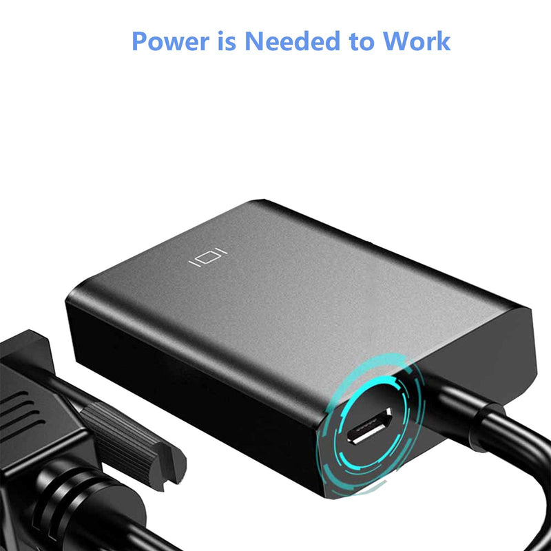 VGA to HDMI Adapter for Connecting Traditional VGA Interface Laptop, PC to HDMI Monitor or Projector, 1080P VGA Male to HDMI Female Converter with 3.5mm Audio Lead and Power Supply Port 1 Pack