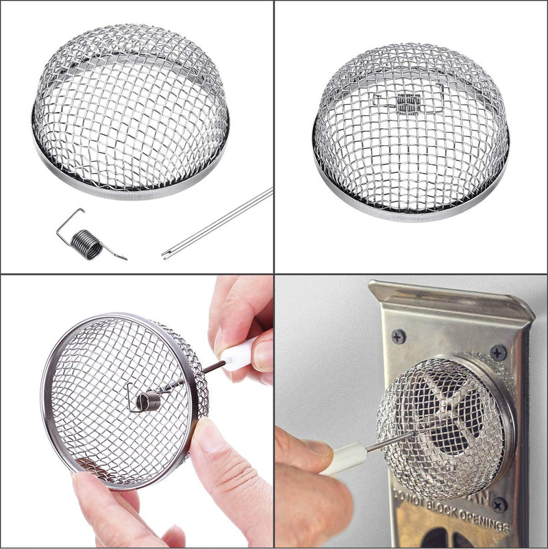 Miady RV Furnace Vent Screen - 2 Pack Flying Insect Bug Cover Camper Heater Exhaust Vents - 2.8" Stainless Steel Mesh Screens - Installation Tool Included