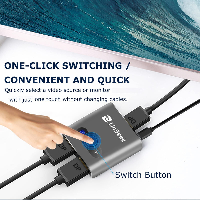 Displayport Switch 2 in 1 Out 4K@60Hz Display Port Switch Displayport Switcher DP 1.2 Bi-Directional 1 in 2 Out Switcher Compatible with TVs Monitors Laptops PC Projectors etc grey