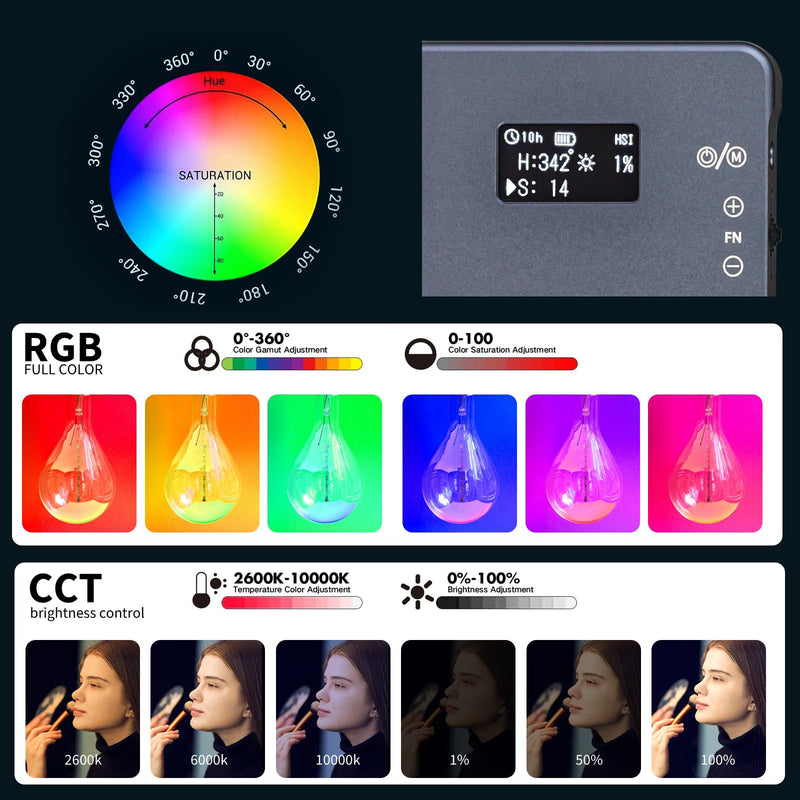 T12 Pro RGB Video Light,12W Portable LED Camera Light with 2500-8000K, 4000mAh Rechargeable Battery, 21 Effects, CRI 96+, for Studio Photography, Vlogging, Streaming, Selfie Video and Phone Recording