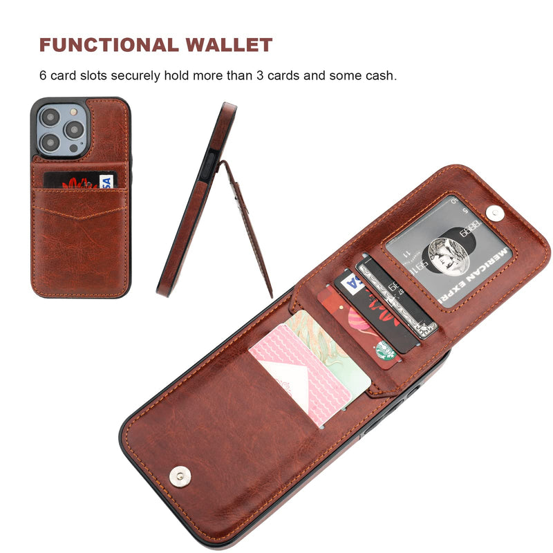 KIHUWEY Compatible with iPhone 14 Pro Max Case Wallet with Credit Card Holder, Flip Premium Leather Magnetic Clasp Kickstand Heavy Duty Protective Cover for iPhone 14 Pro Max 6.7 Inch (Brown) Brown
