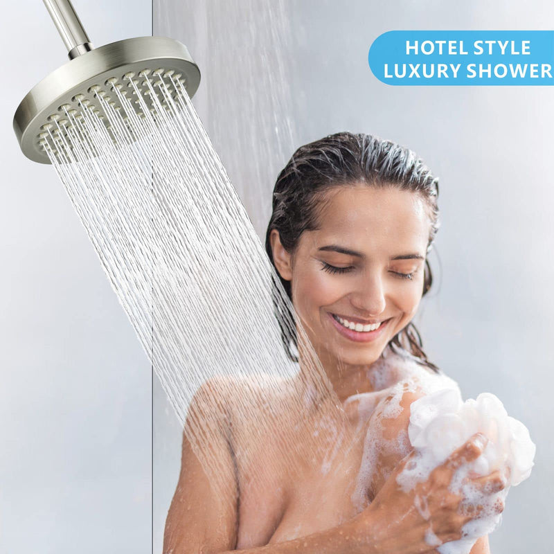 Voolan High Pressure Rain Shower Head, 6" Pressure-Boosting, Ideal for Replacement Fixed Bathroom Showerheads, Easy to Install, Renter-Friendly (Brushed Nickel) Brushed Nickel