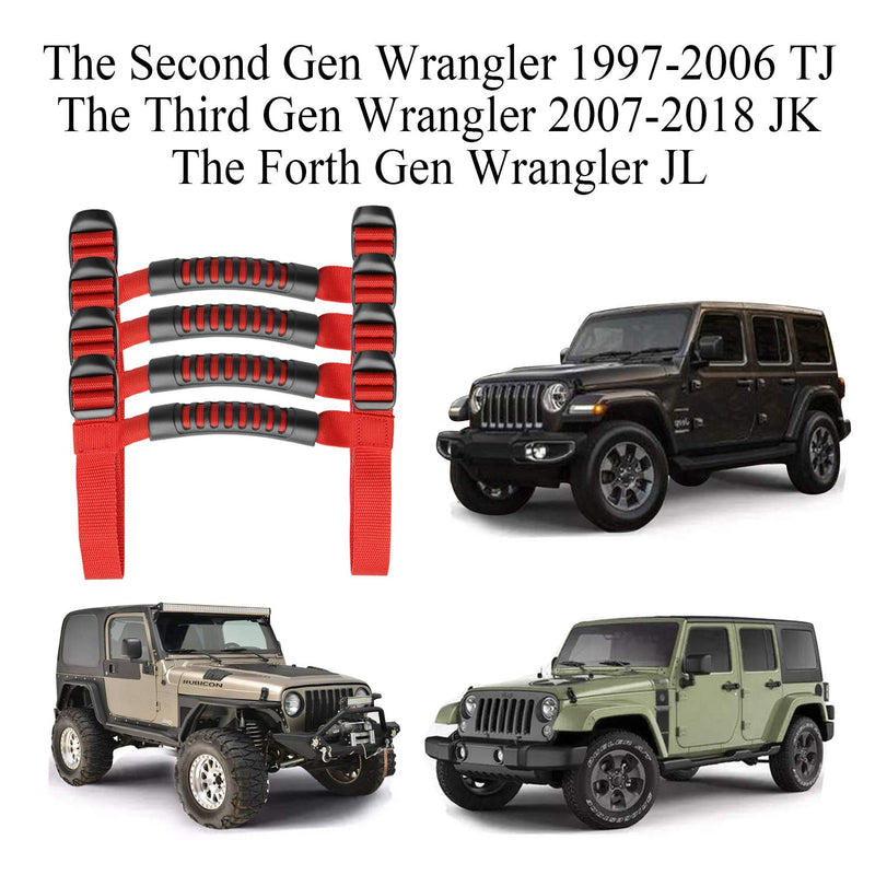 4 x Roll Bar Grab Handles Grip Handle Red Holder Compatible with Jeep Wrangler Accessories 1987-2021 YJ TJ LJ JK JL Sports Sahara Freedom Rubicon X & Unlimited